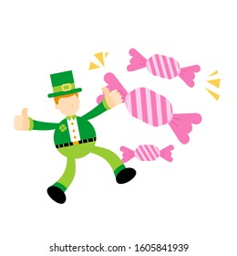 green leprechaun celtic and sugar sweet candy beverage cartoon doodle flat design style vector illustration