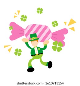 green leprechaun celtic and sugar sweet candy beverage cartoon doodle flat design style vector illustration