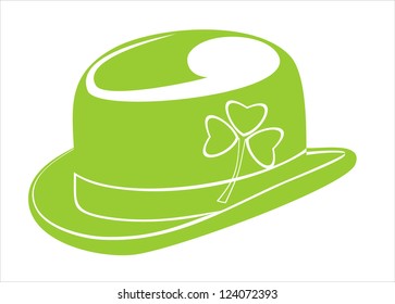 A green leprechaun hat emblazoned with a shamrock