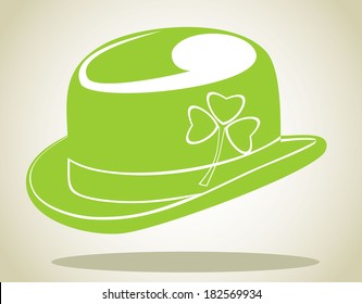 A green leprechaun hat emblazoned with a shamrock