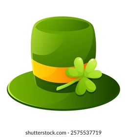 Green Leprechaun Hat with Gold Strap and Shamrock, St. Patrick's Day Clover. Green Top Hat. Irish Leprechaun Costume.