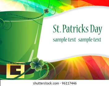 Green Leprechaun hat on an transparent rainbow background. St. Patrick`s Day  border.