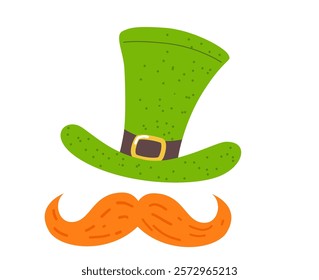 Green Leprechaun Hat and Orange Mustache Illustration