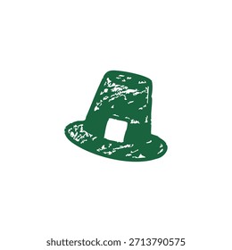 Um chapéu leprechaun verde com uma fivela quadrada contra um fundo branco.