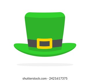 Green leprechaun hat. St Patrick national holiday, lucky symbol. Flat vector illustration.