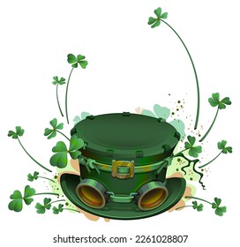 Green leprechaun hat st patricks day symbol lucky leaf clover. Vector cartoon illustration isolated on white