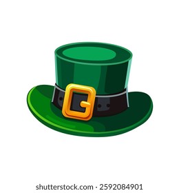 Green leprechaun hat. St Patrick's Day character. Symbol for Saint Patrick’s Day. Leprechaun hat with shamrocks for postcard, banner, poster, cover, holiday design