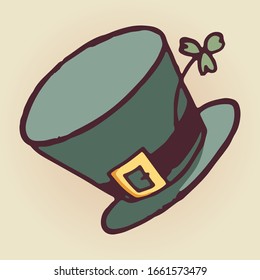 Green leprechaun hat.
St.Patrick's day elements icon. 
Colored cartoon illustration.Vector design for web design, mobile app, stickers and games.