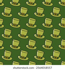 Green Leprechaun Hats Festive Seamless Pattern. The festive design is perfect for creating vibrant holiday-themed party decor, gift wraps, invitations, or digital projects. Celebrate St. Patrick Day!