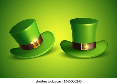 Green leprechaun hats set in 3d illustration