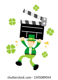 green leprechaun people and cinema clip board movie entertainment cartoon doodle flat design style vector illustration