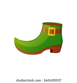 Green leprechaun shoe isolated on white. Saint Patrick's Day vector holiday design element.