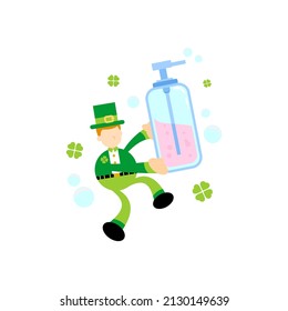 green leprechaun and soap sanitizer hygene cartoon flat design illustration
