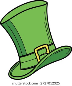 Sombrero de copa de duende verde con trébol de cuatro hojas Ilustración vectorial de dibujos animados del día de San Patricio