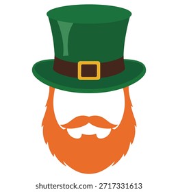 Sombrero de copa de duende verde con barba naranja y bigote para los Elementos de diseño de celebración del StPatricksDay