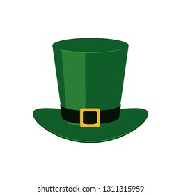 Green leprechaun top hat - traditional symbol of St Patrick Day in flat style.