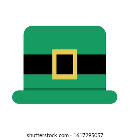 Green leprechaun top hat - traditional symbol of St Patrick Day in flat style. Vector illustration isolated on white background