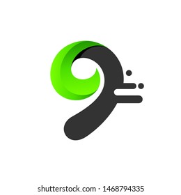 green letter 9 with leaf for green and ecology logo, nine letter and leaf logo design template element, herbal brand identity