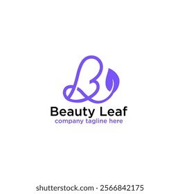 Green letter B logo with leafe. Symbol of nature, gardens, florists, health and natural beauty. Simple, luxury and elegant line art concept.