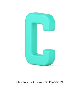 Green letter C 3d icon. Language symbol for volumetric typography. Educational sign for text and learning basics of reading. Lexical element of creating words. Realistic isolated vector