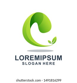 Green Letter C with Leaf Logo Template