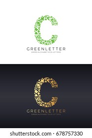 Green letter C logo template with green leafs. Eco design element. Vector illustration. Corporate branding identity