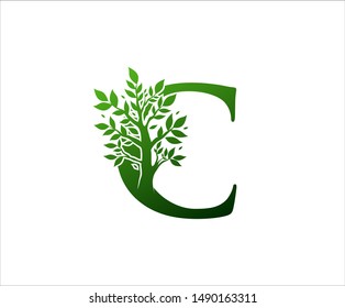 Green Letter C Nature Tree Logo Icon. 