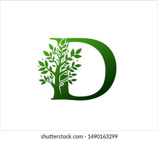 Green Letter D Nature Tree Logo Icon. 