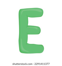green letter E of the English alphabet in a colorful cartoon style