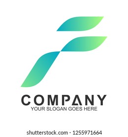 green letter F logo design template