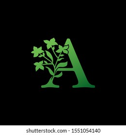 Green  Letter A Floral Nature  Leaves  logo icon. Design concept logo letter A with  leaves for fashion, restaurant, cafe, hotel and more company identity.