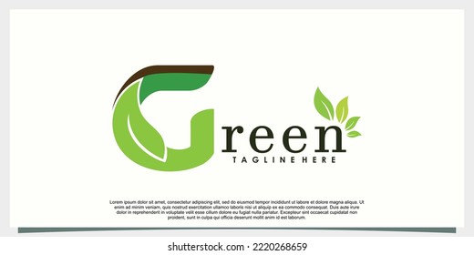 green letter g logo design with leaf creative concept