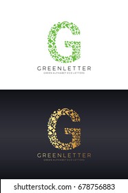 Green letter G logo template with green leafs. Eco design element. Vector illustration. Corporate branding identity