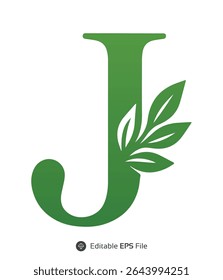 Green Letter J with Leaf Design Element green leaves