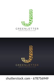 Green letter J logo template with green leafs. Eco design element. Vector illustration. Corporate branding identity