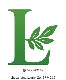 Green Letter L with Leaf Branch Design Element leaves