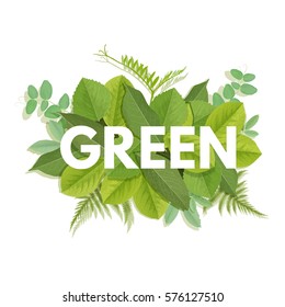 Green letter with leaves. Organic vector label. Foliage lettering. Floral illustration. Nature poster. For t-shirt, fashion, prints, banner or package design