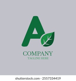 Green letter A logo with leaf element and modern typography for eco-friendly branding and design 