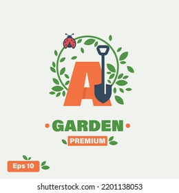 Green letter A logo with leaves. Symbol of nature, gardens, florists, health and natural beauty.