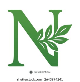 Green Letter N Logo with Leaf Design green logo leaf logo