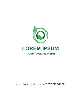 Logotipo verde de la letra O, forma circular de la hoja, símbolo líquido orgánico de la onda, marca respetuosa del medio ambiente.