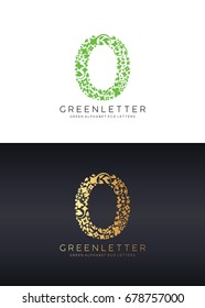 Green letter O logo template with green leafs. Eco design element. Vector illustration. Corporate branding identity