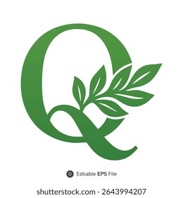 Green Letter Q Logo with Leaf Design green logo leaf logo