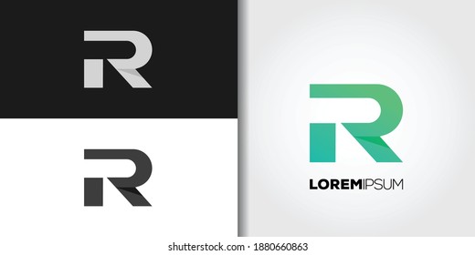 green letter r logo set idea template vector