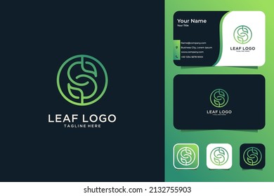 green letter S with leaf logo design and business card