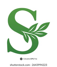 Green Letter S Logo with Leaves Nature Design vector