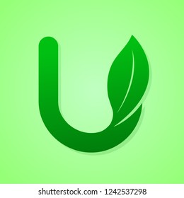 Green Letter U with leaf for green and ecology logo.