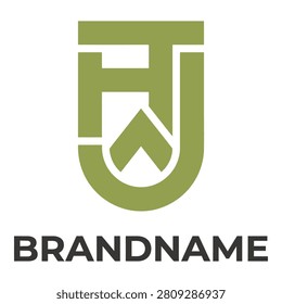 Green letter U logo design with shield and text brandname icon