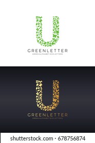 Green letter U logo template with green leafs. Eco design element. Vector illustration. Corporate branding identity