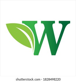 green Letter W With Leaf Logo illustration design template